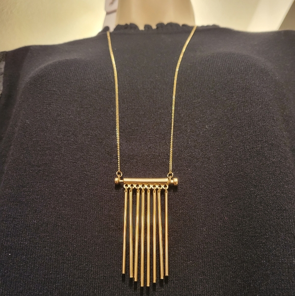 Gold Like Necklace with Pendant with 8 Pendulum Bars, Long - Picture 3 of 6